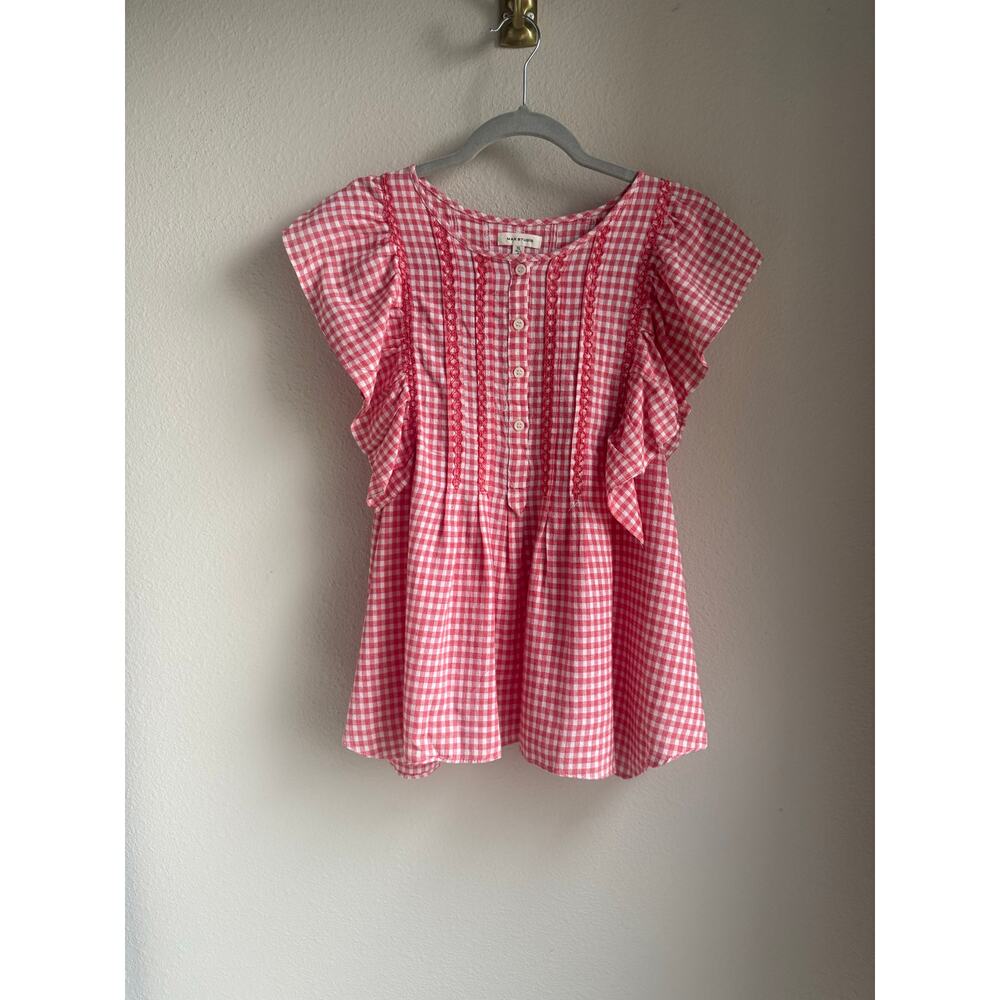 Red and White Gingham Max Studio Sleeveless Shirt - Size XL